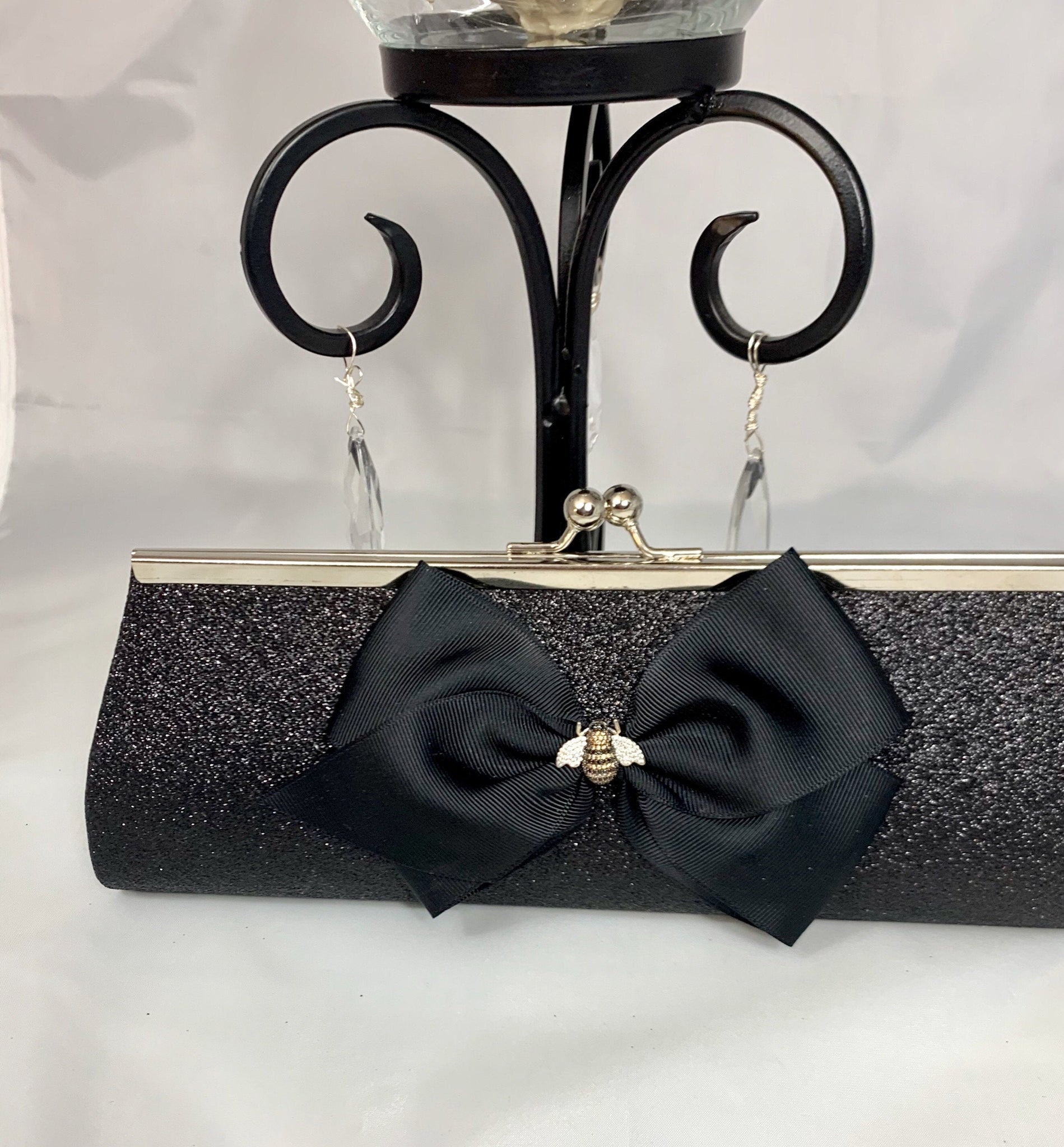 Black Or Gold Glam Evening Bag Gilded in Gold and Rhinestones